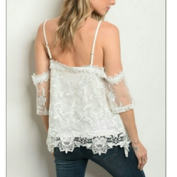 Gorgeous Lace Off The Shoulder White Top - Picture 2 of 2